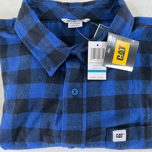 CATERPILLAR BUFFALO PLAID FLANNEL LS MENS BUTTON DOWN SHIRT MEMPHIS BLUE NWT $60